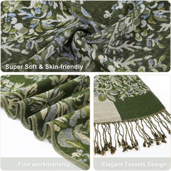 Silky Paisley Pashmina Shawl Scarf-Women's Soft Double-side Jacquard - Picture 3 of 6